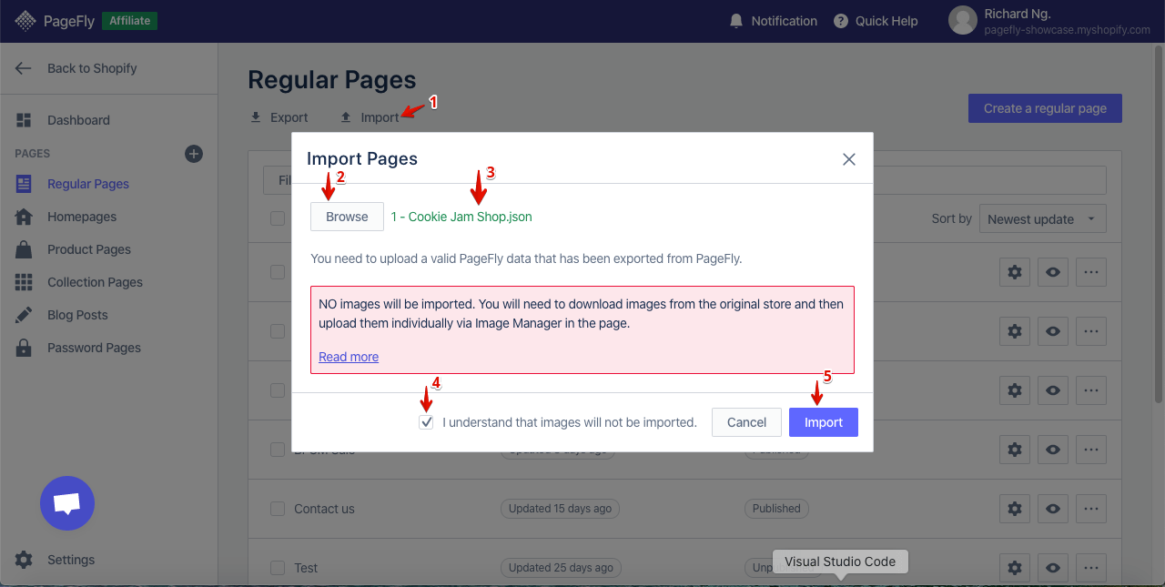 export import pages