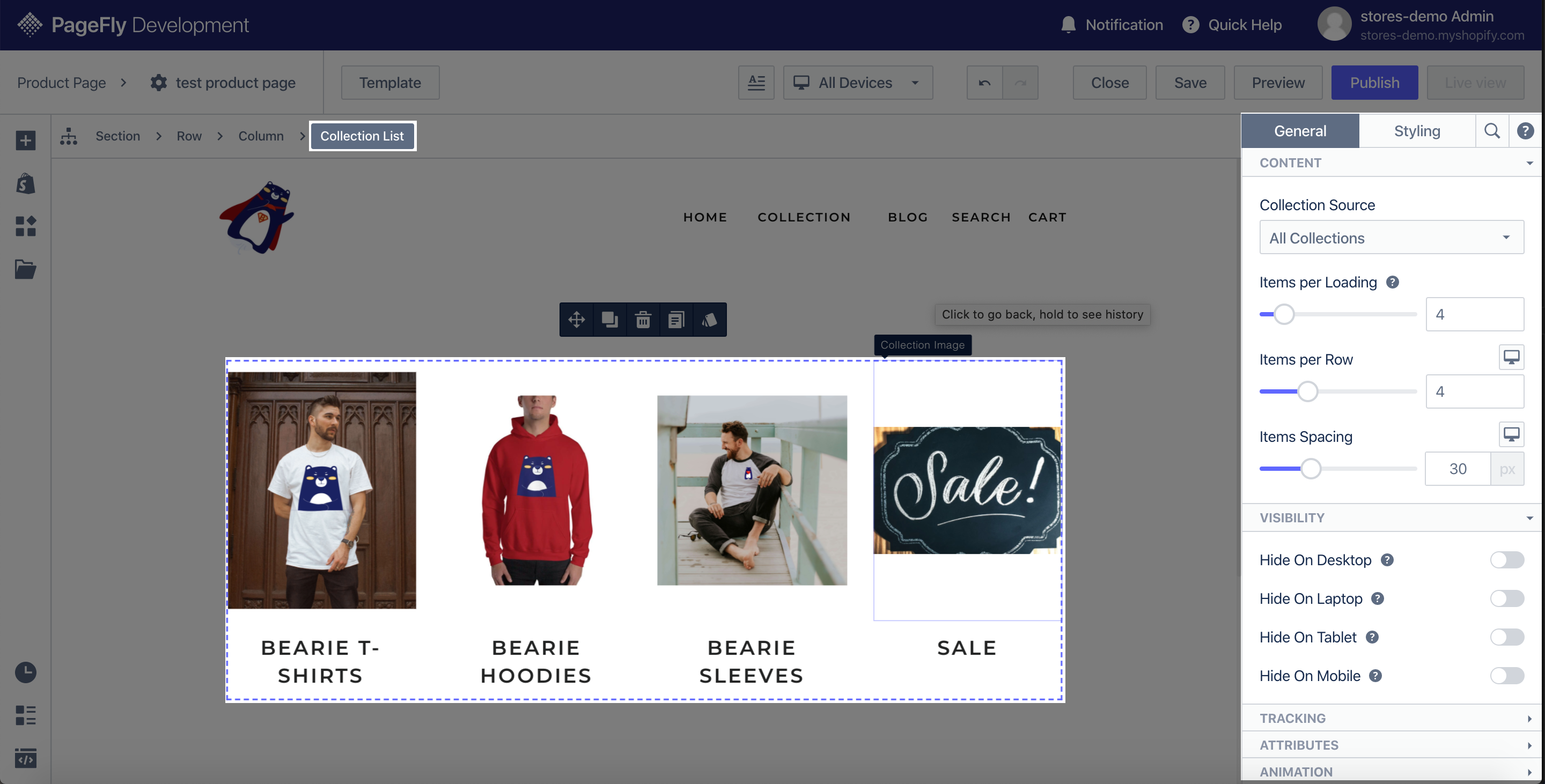 shopify elements collection list