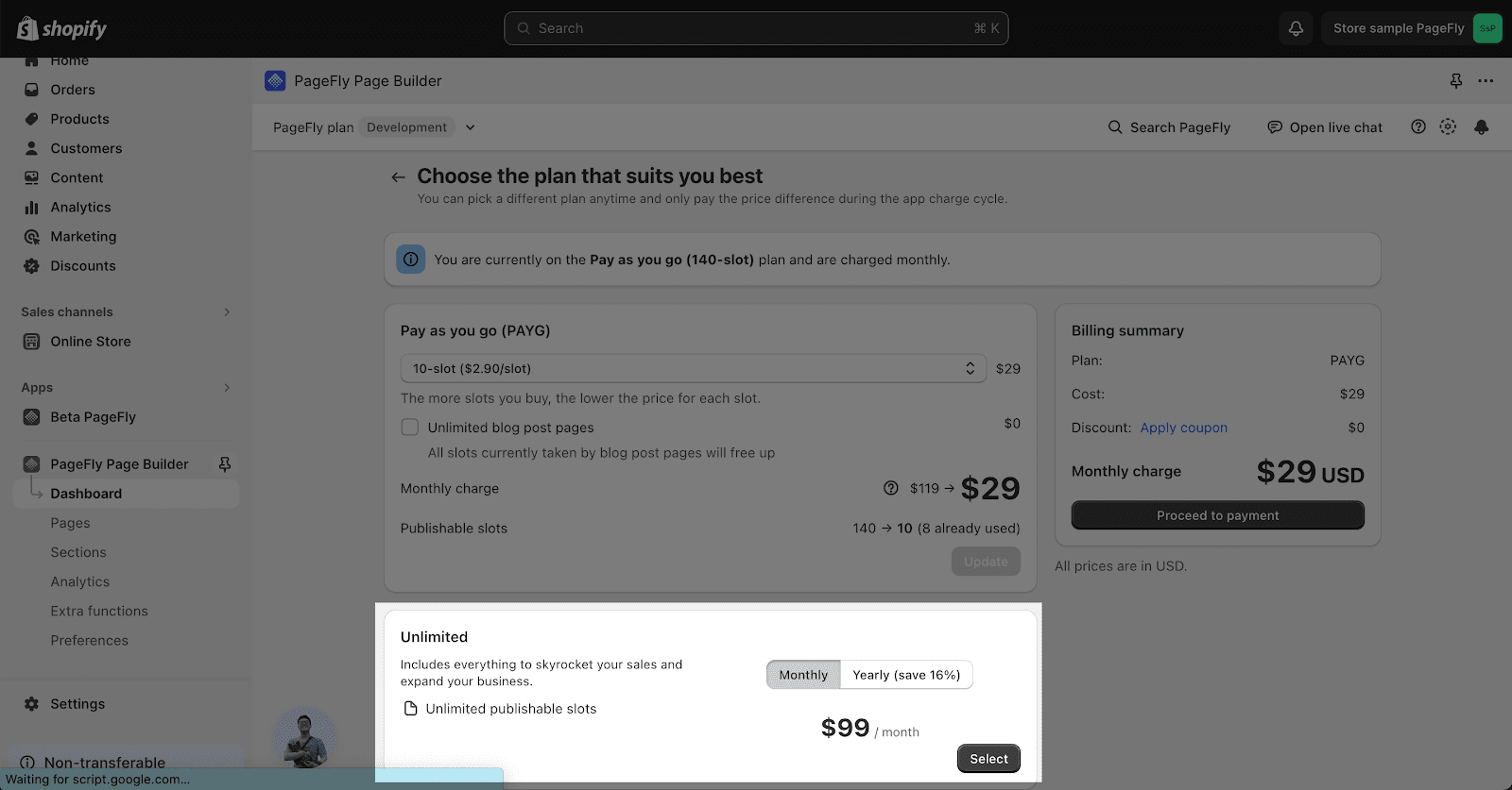 PageFly pricing plan